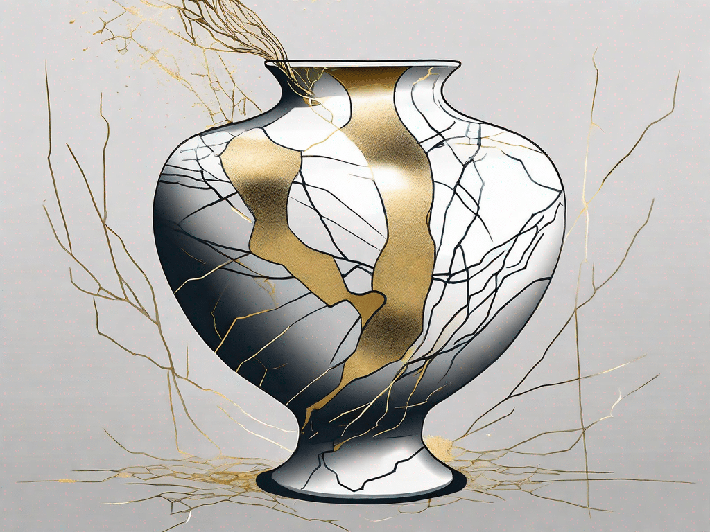 A broken vase being mended with gold (a representation of the japanese art of kintsugi)