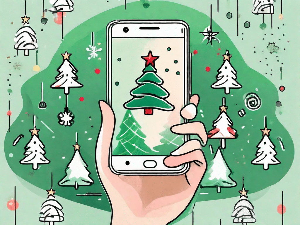 A smartphone with a christmas-themed background