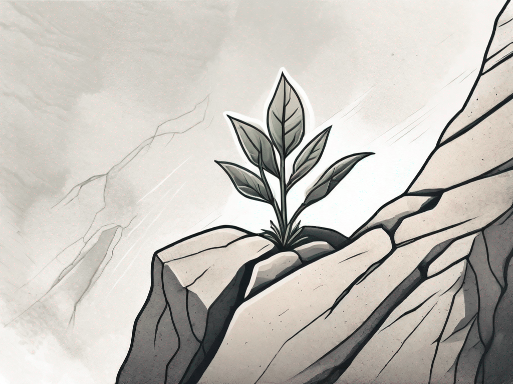 A small plant growing out of a crack in a large