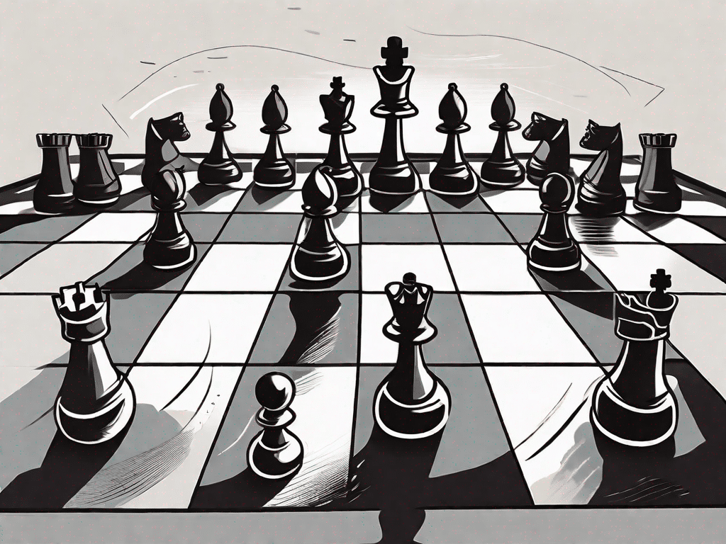 A chess board with pieces moving swiftly