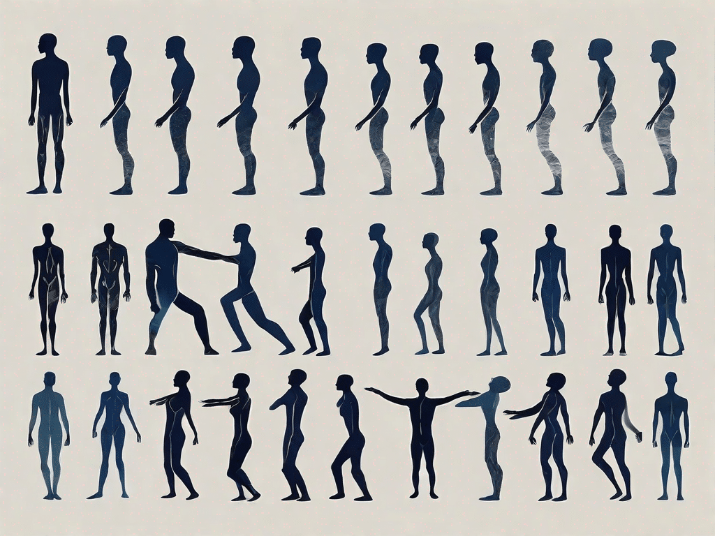 Various postures and stances of silhouetted human figures