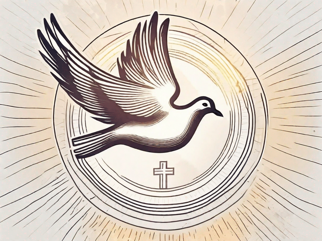 A dove soaring above a radiant sun