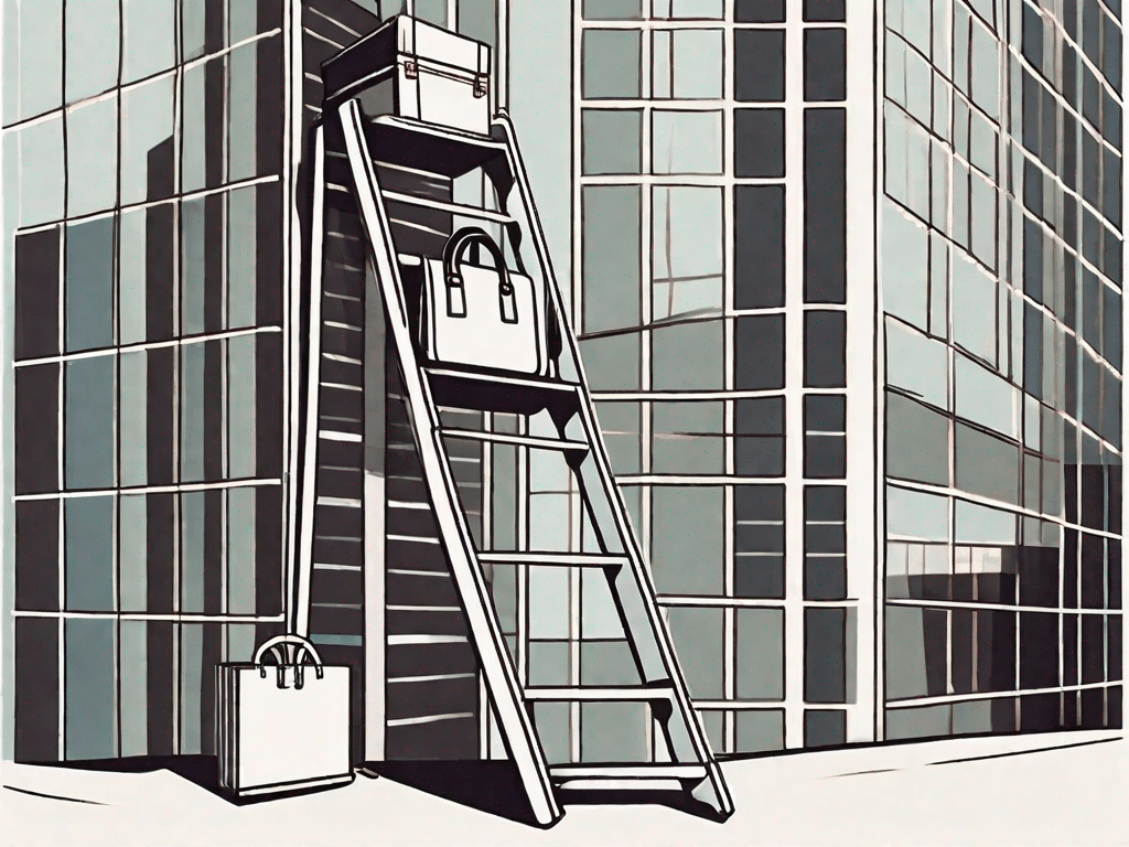 A ladder leaning against a towering skyscraper