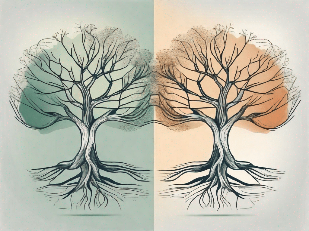 Two different types of trees with intertwining branches