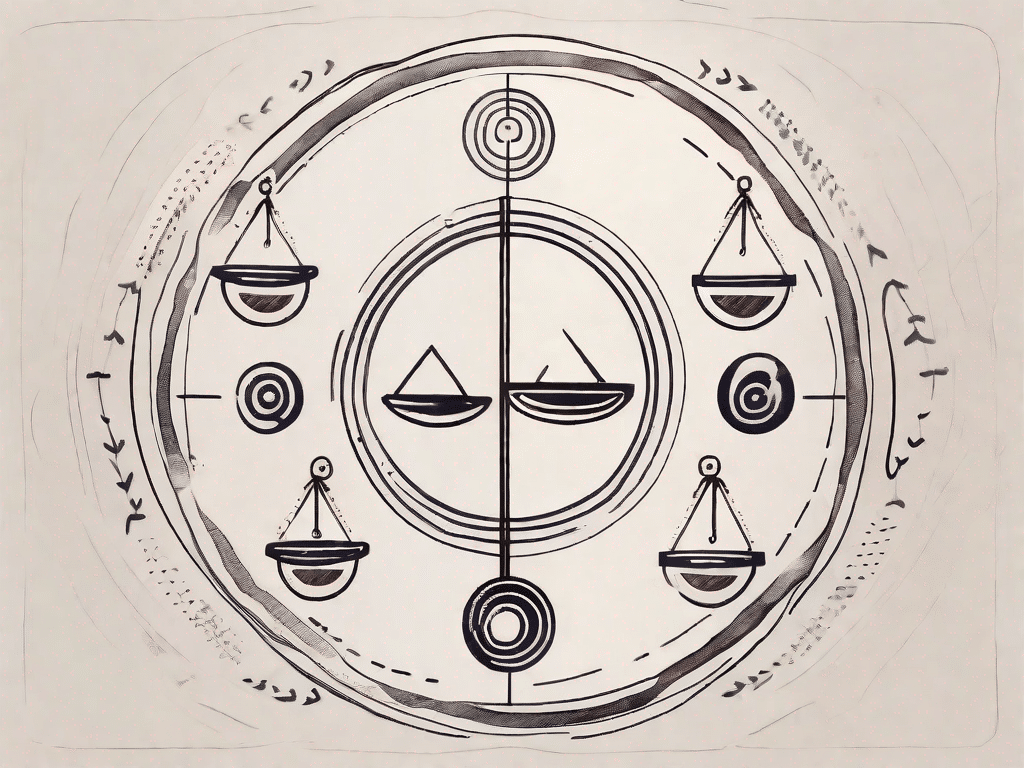 A balanced scale with symbols of good and bad actions on each side