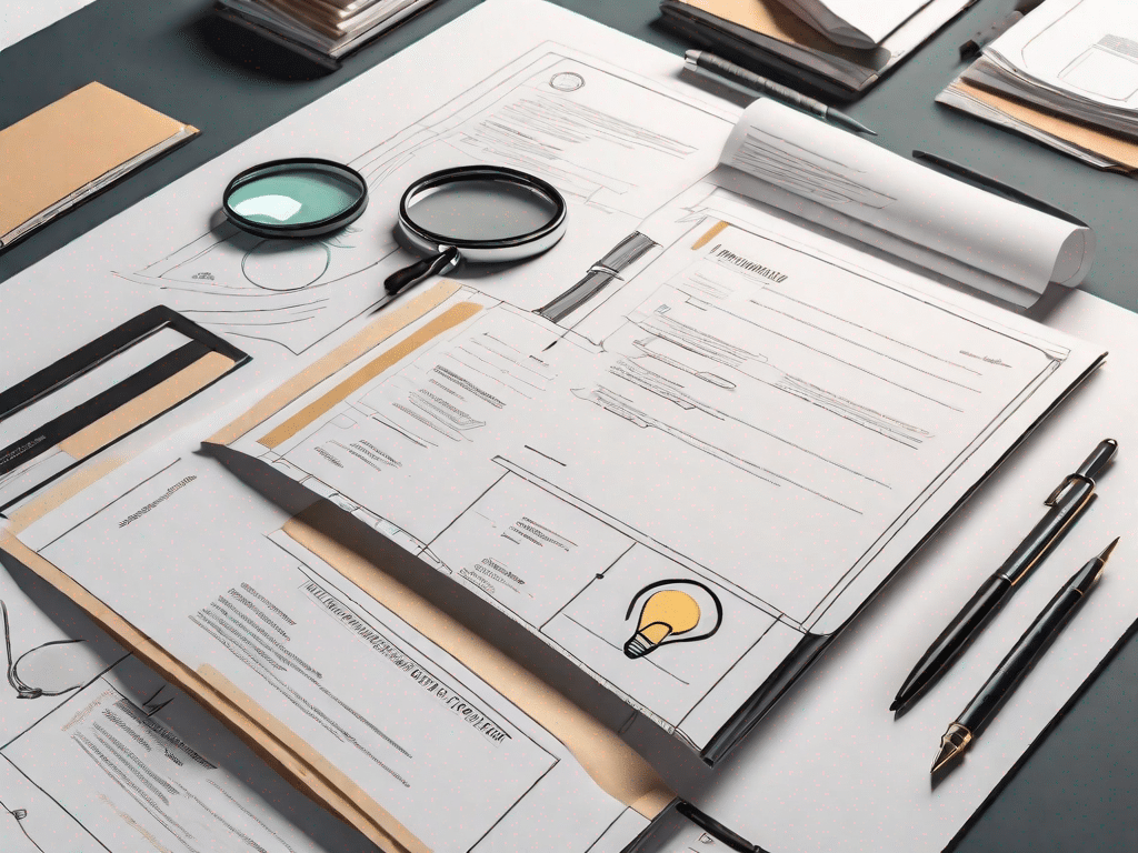 A portfolio folder opened to reveal various types of professional documents like resumes