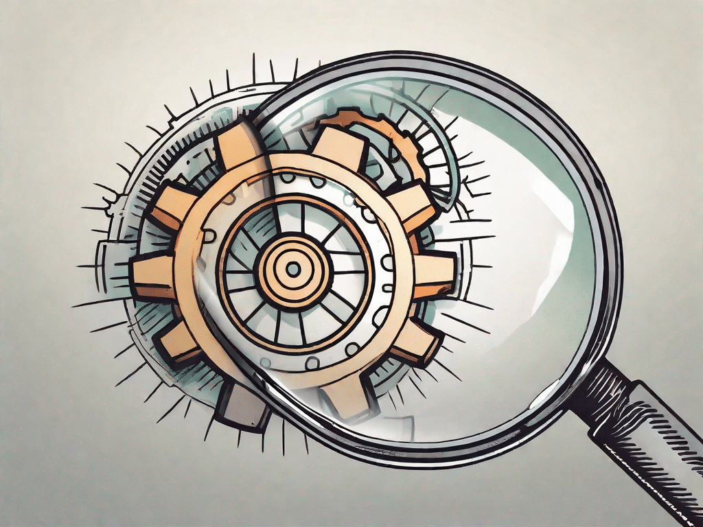 A magnifying glass focusing on a gear system