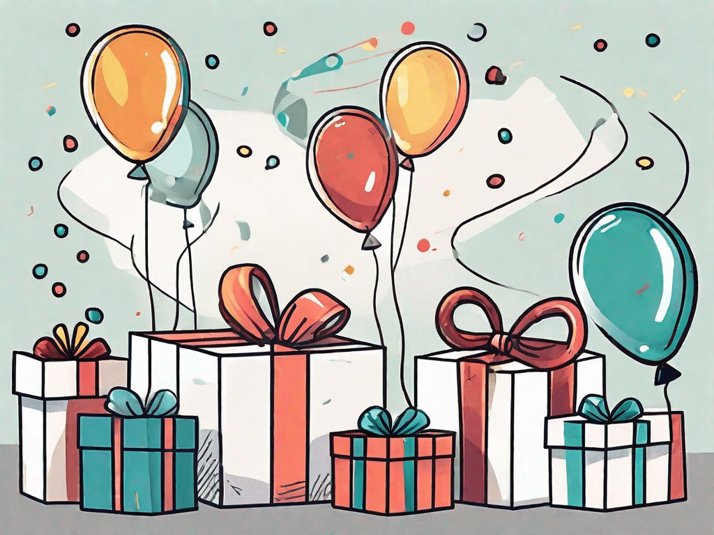 A festive birthday scene with a variety of wrapped gifts