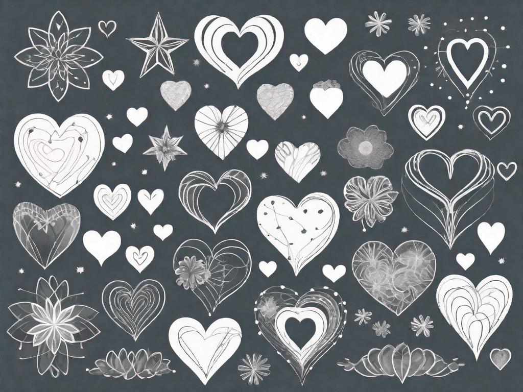 A collection of 70 hearts in various sizes
