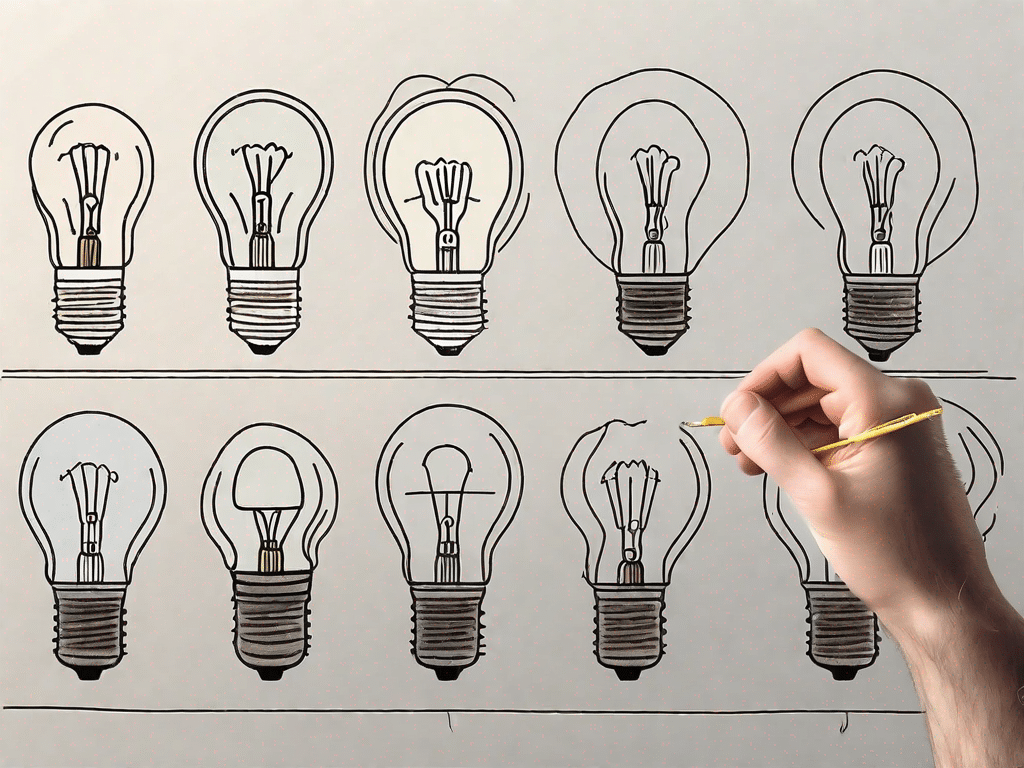 A light bulb being constructed in five distinct stages