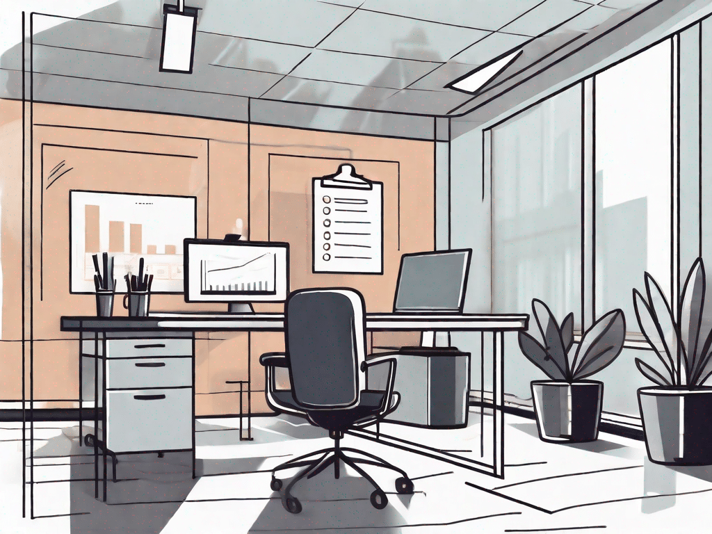 A corporate office setup with different workstations