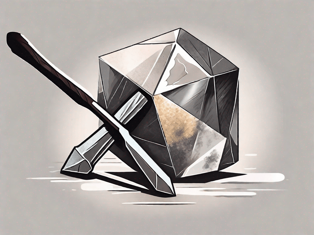 A sculptor's chisel and hammer shaping a rough stone into a shining diamond
