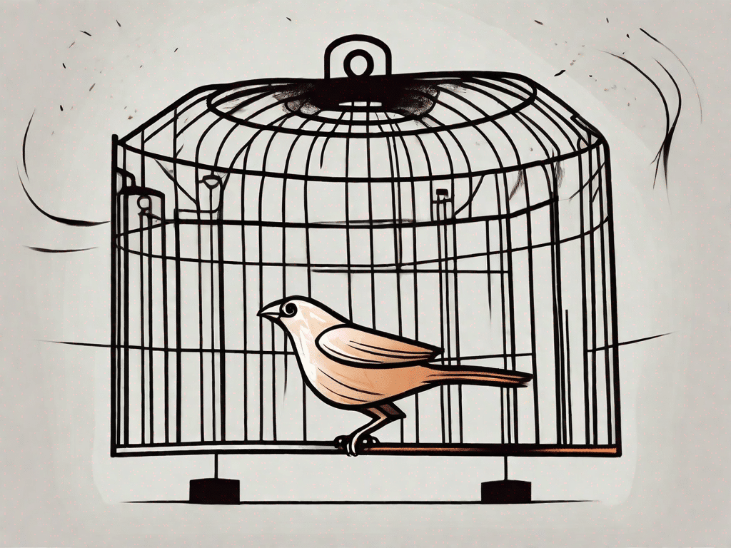 A bird breaking free from a cage