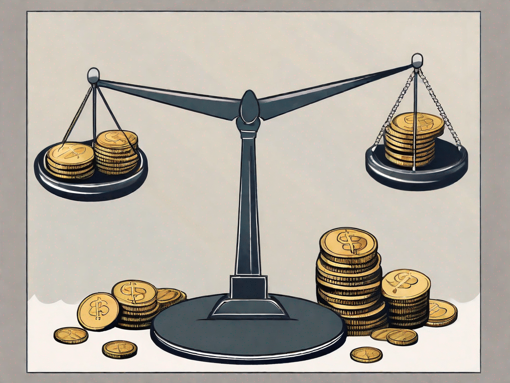 A balanced scale with a contract on one side and a pile of coins on the other