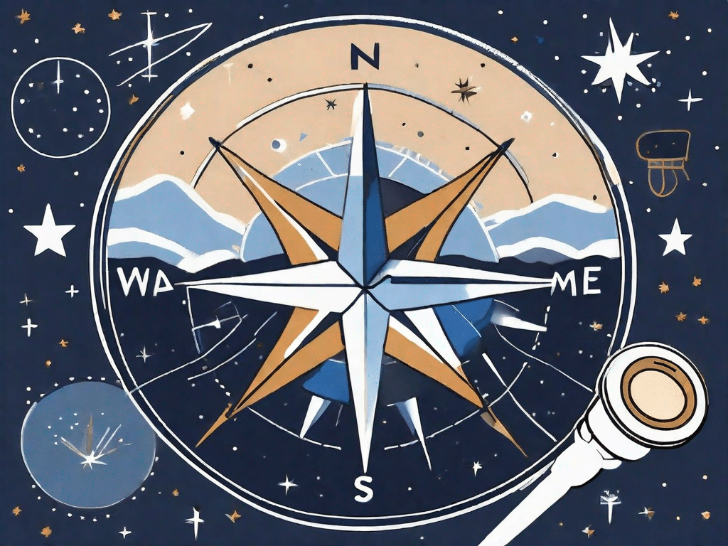 A compass pointing towards various symbols representing different career paths