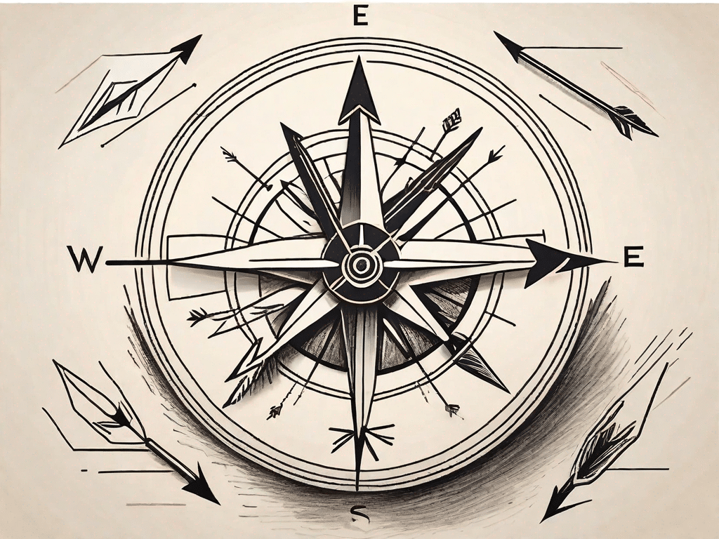 A compass leading a group of diverse arrows forward