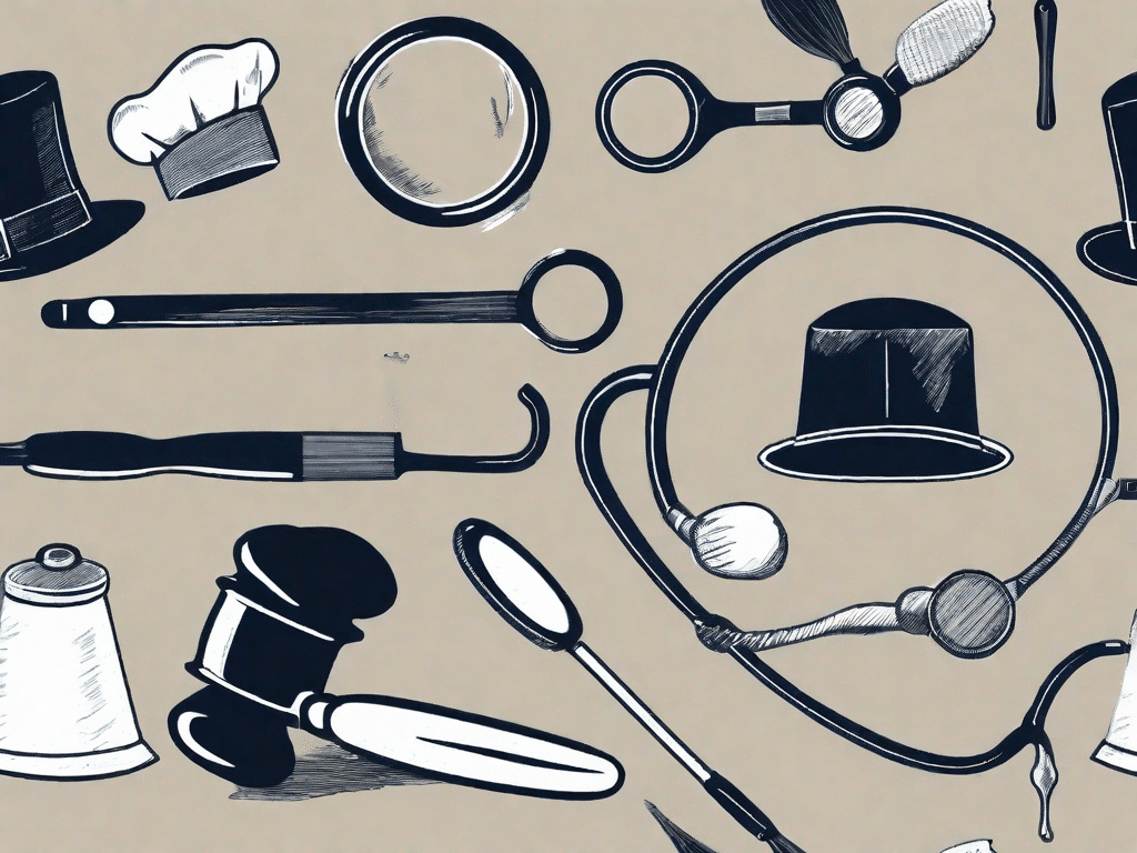 Various symbolic objects such as a gavel