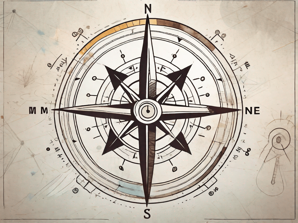 A compass pointing towards symbols representing leadership qualities such as a crown (authority)