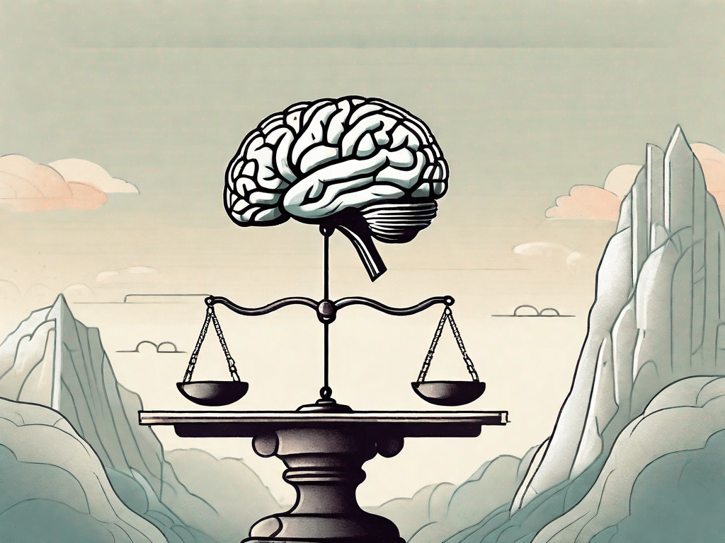 A scale balancing a brain symbolizing wisdom and a key symbolizing power