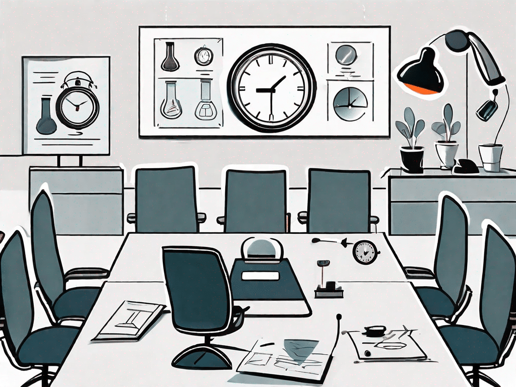 A conference room table with 12 different symbolic objects each representing a unique tip for a successful kick-off meeting