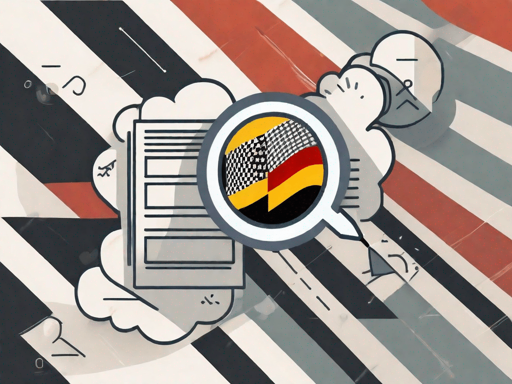 A german flag gently swaying in the wind with a speech bubble emerging from it