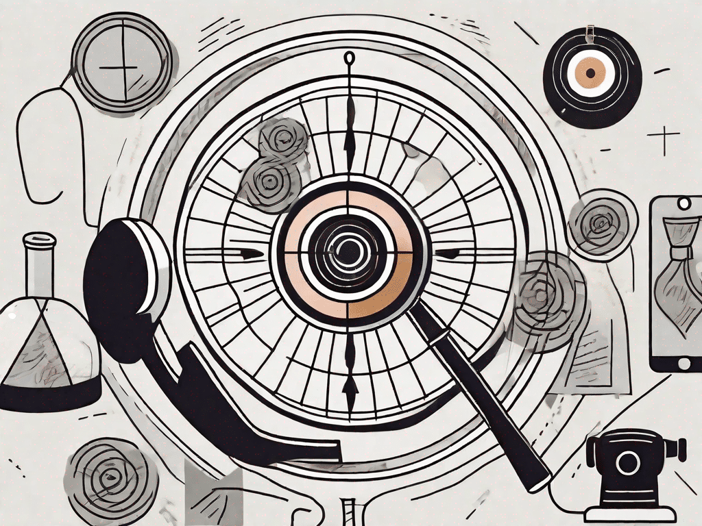 A telephone surrounded by symbolic elements such as a magnifying glass