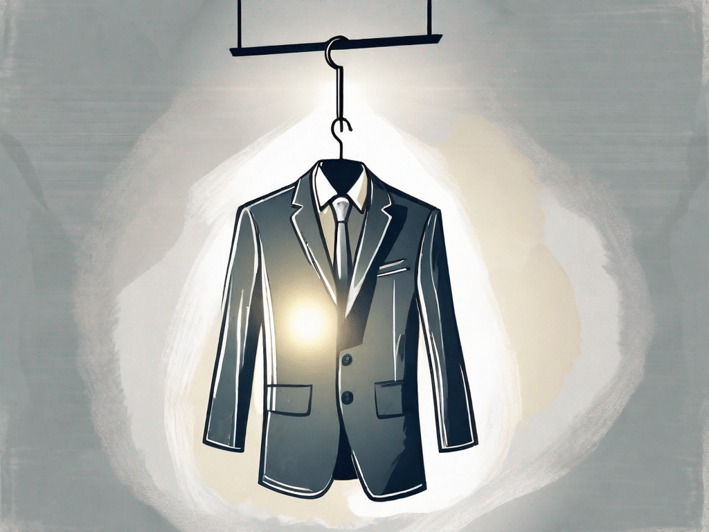 A spotlight shining on a business suit on a hanger