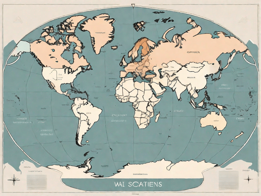 A world map highlighting the seven continents