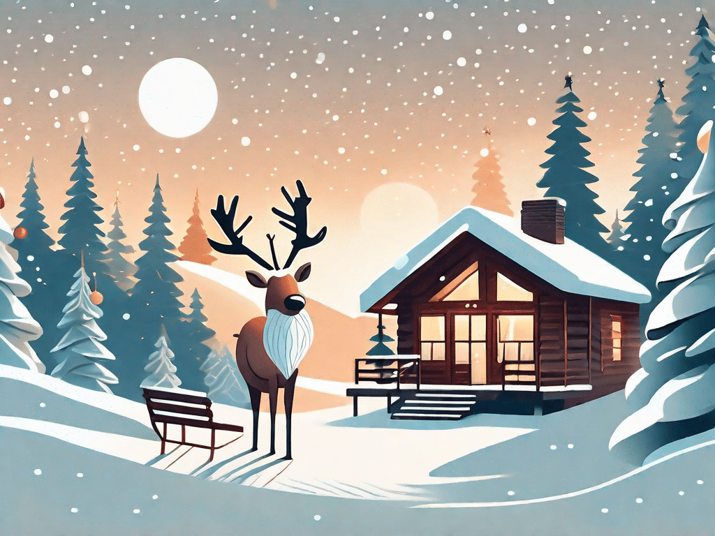 A cozy christmas scene with humorous christmas decorations like a reindeer wearing sunglasses