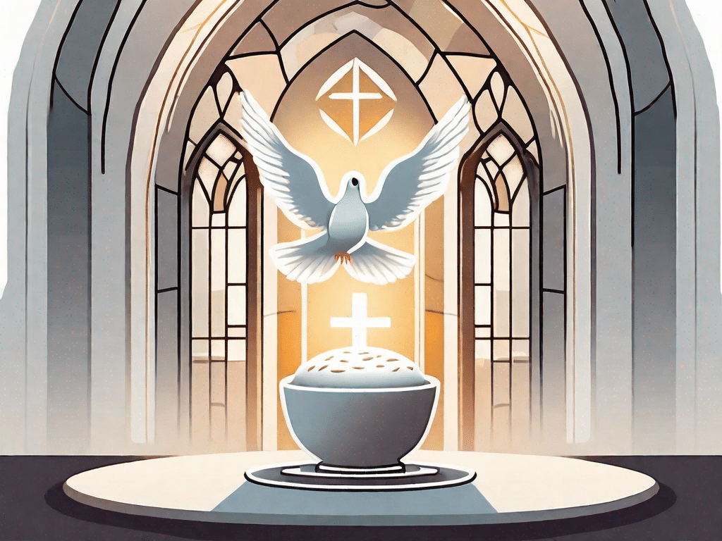 A serene church setting with a communion chalice