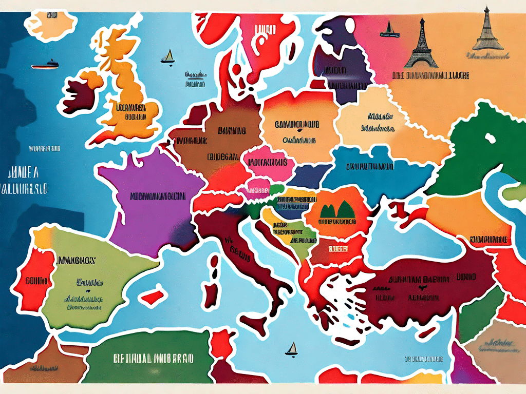 A vibrant and colorful map of europe