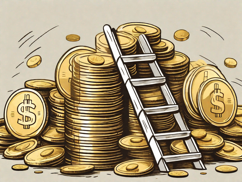 A towering pile of gold coins with a ladder leaning against it