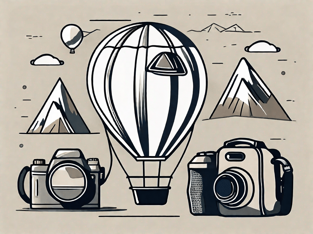 A variety of adventurous symbols such as a hot air balloon
