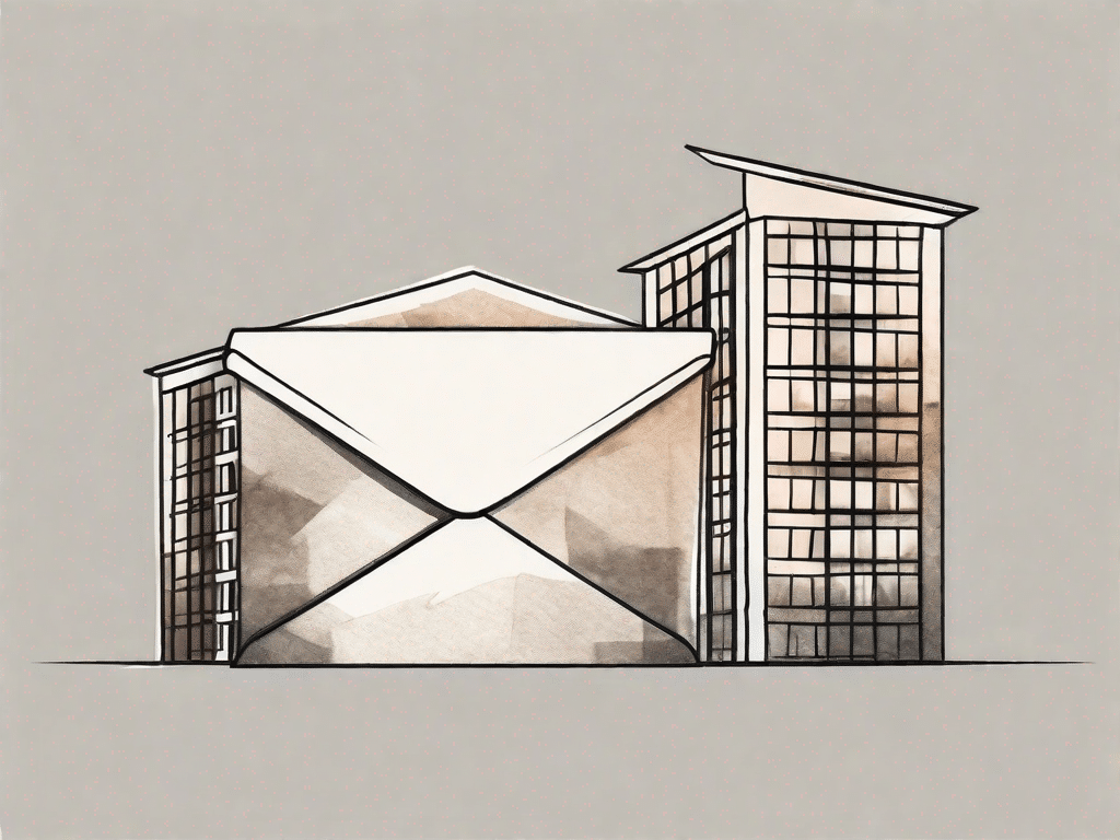 An open envelope with a stylized apartment building silhouette emerging from it